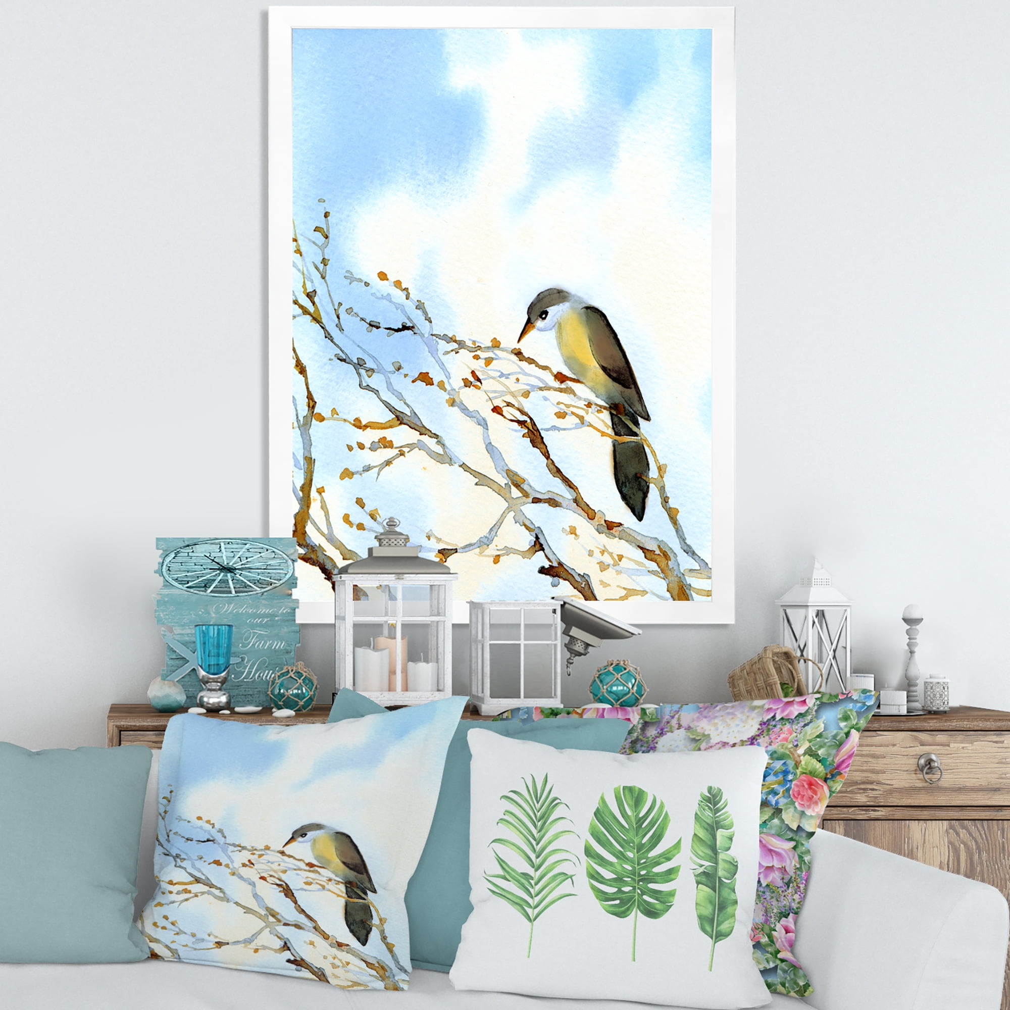 Designart 'Old Bird Sitting On Tree' Traditional Framed Art Print