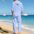 thumbnail image 6 of Gamivast Men's Hooded Shirt Set Long Sleeve Button Down Top and Loose Pants Linen Texture Outfit for Summer Beach Vacation Casual Daily Lounge Wear, 6 of 7