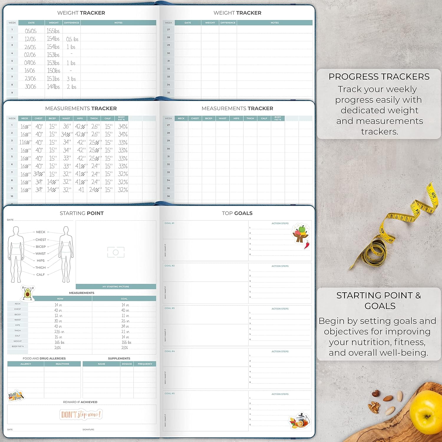 Clever Fox Meal Planner PRO – Weekly Meal Prep Journal with Grocery List & Weigh Loss Tracker – Diet, Fitness & Welness Log Book – Nutrition Diary Notebook – Lasts 12 Months, 7x10” (Mystic Blue)
