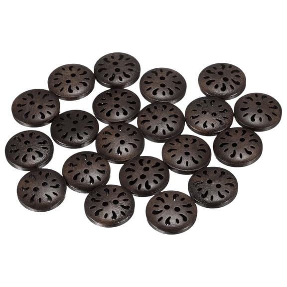 Uxcell 20pcs 2 Hole Flower Craft Sewing Button 15mm Handmade Wood Replacement Round Buttons for Clothing Decoration DIY, Dark Brown
