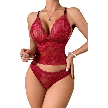 Viomisha Sexy See Through Bras Bralette Adult Bra and Thongs Lingerie Set for Women Transparent Floral Lace Pajama Underwear Set #A2099
