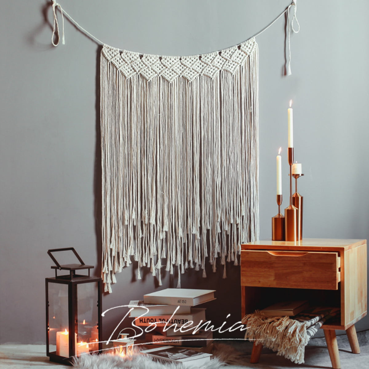Bohemian Fringe Macrame Curtain for Wedding Living Room Bedroom Gallery Dorm Wall Decorations Macrame Wall Hanging Macrame Wall Tapestry Cream, 47L × 40W Woven Boho Wall Decor with Tassels 