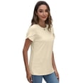 thumbnail image 6 of VDJ Summer Tops for Women Casual Petal Short Sleeve Solid Blouse Beach Holiday Crew Neck Beige T Shirts Size S, 6 of 7