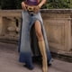 thumbnail image 1 of Falda vaquera larga para mujer Denim desgastado dobladillo asimétrico con cremallera ropa de calle de verano Hugtrwg Para estrenar, 1 of 9