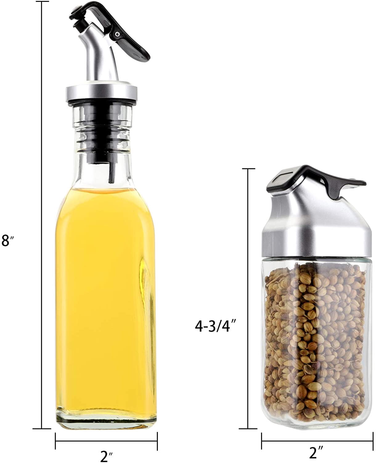 Fuliko 5 PCS Oil Vinegar Dispenser Bottles Set with Caddy Stand, Tabletop Salt Pepper Shaker Olive Oil Vinegar Cruets Set with Tray for Kitchen