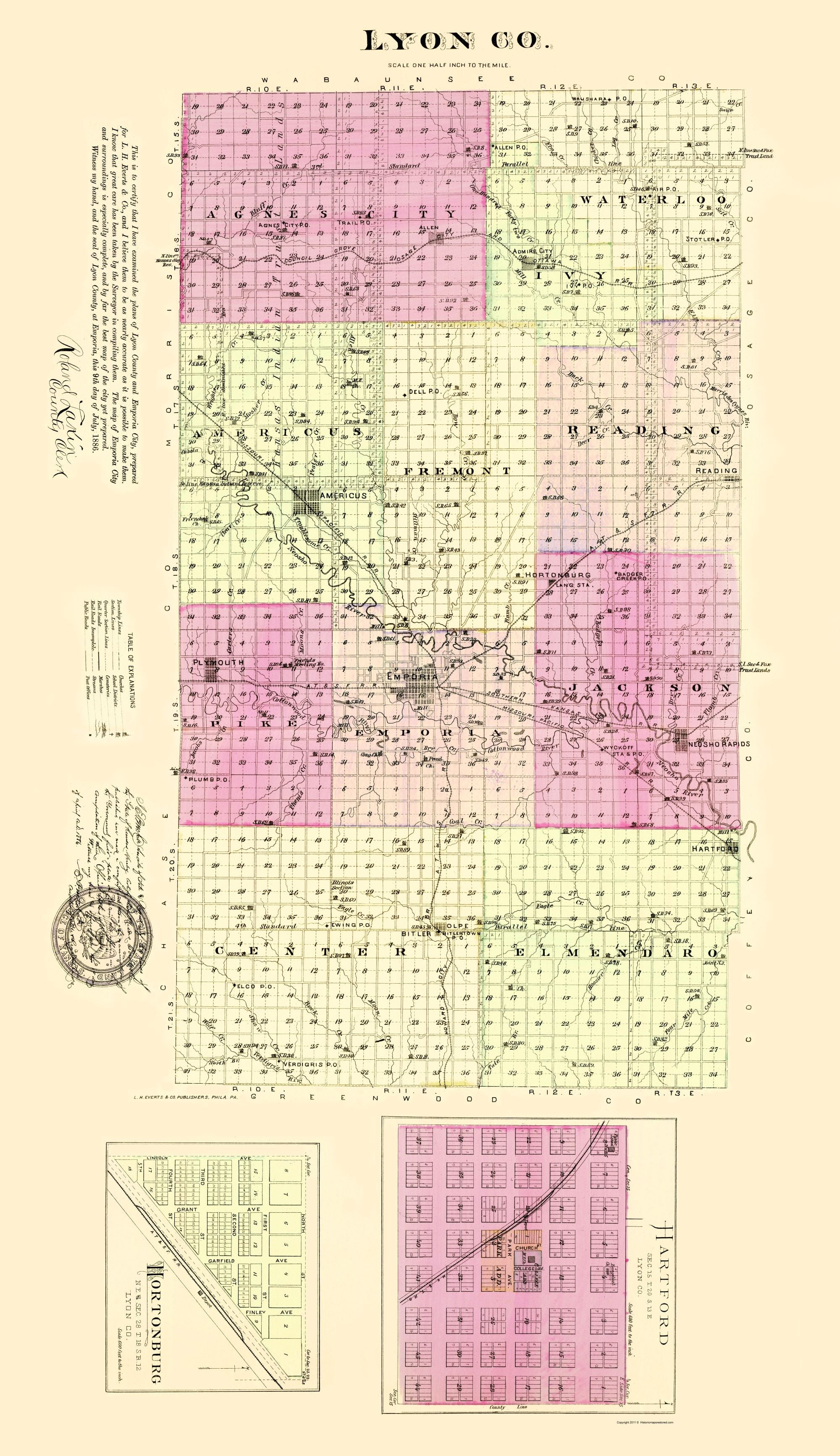 Lyon County Kansas Everts 1887 23.00 x 39.85 Matte Canvas