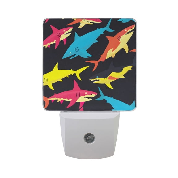 Colorful Sharks Night Light 2 Pack LED Nightlight Plug into Wall Dusk to Dawn Sensor Soft White