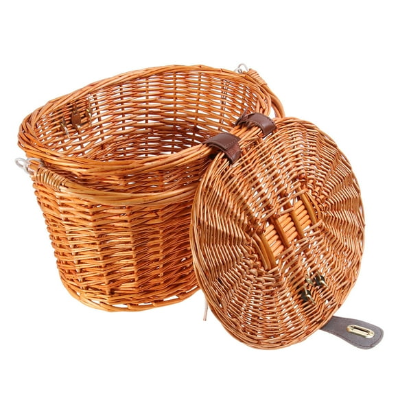 Milisten Wicker Front Handlebar Bike Basket Front Box with Lid and Handle