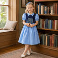 thumbnail image 4 of IPIO Girls’ Sky Blue & Navy Peter Pan Collar Puff Sleeve A-Line Dress, 4 of 7