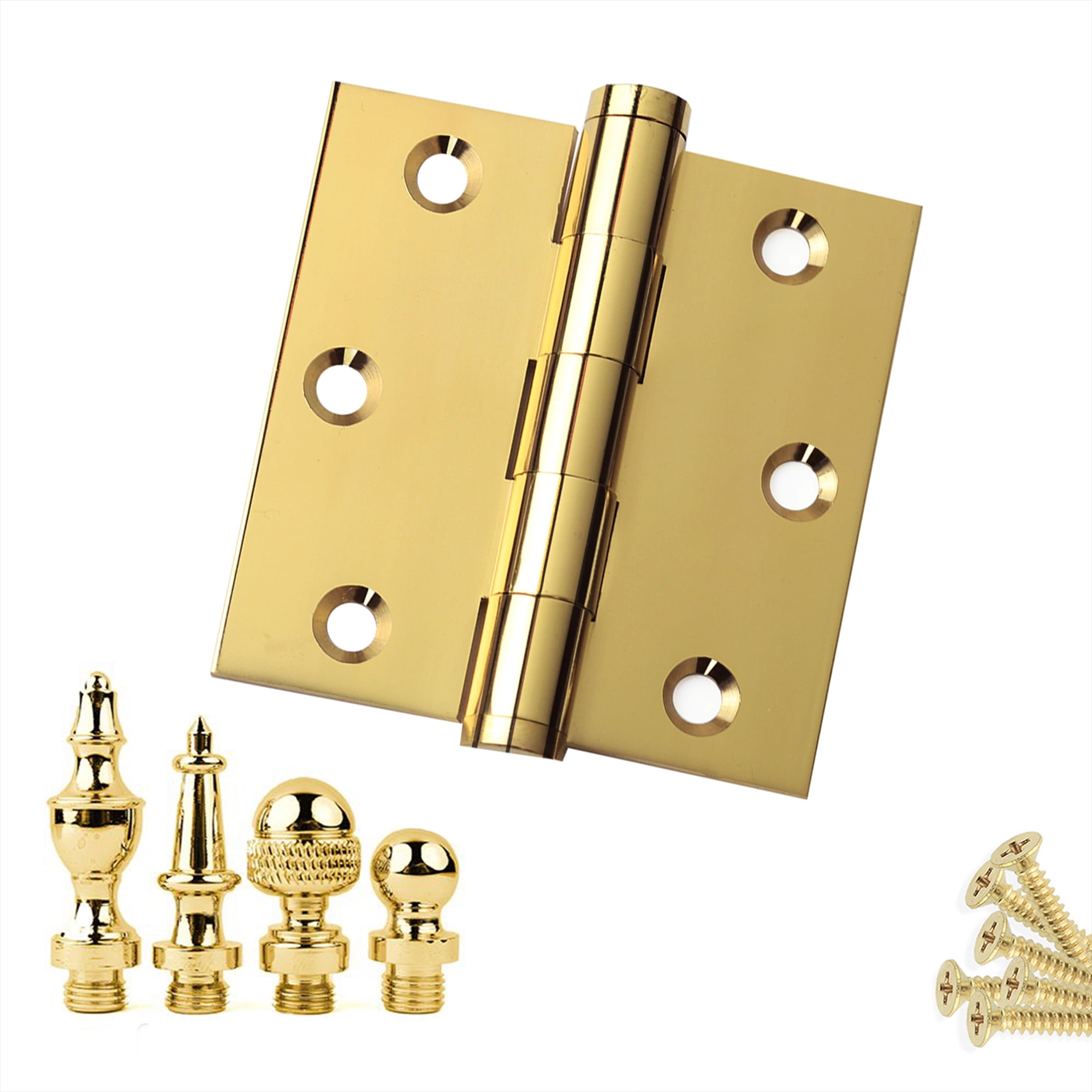 Embassy 3” x 3” Ball Bearing Door Hinge Heavy Duty Hinges Polished Brass with Urn Tips