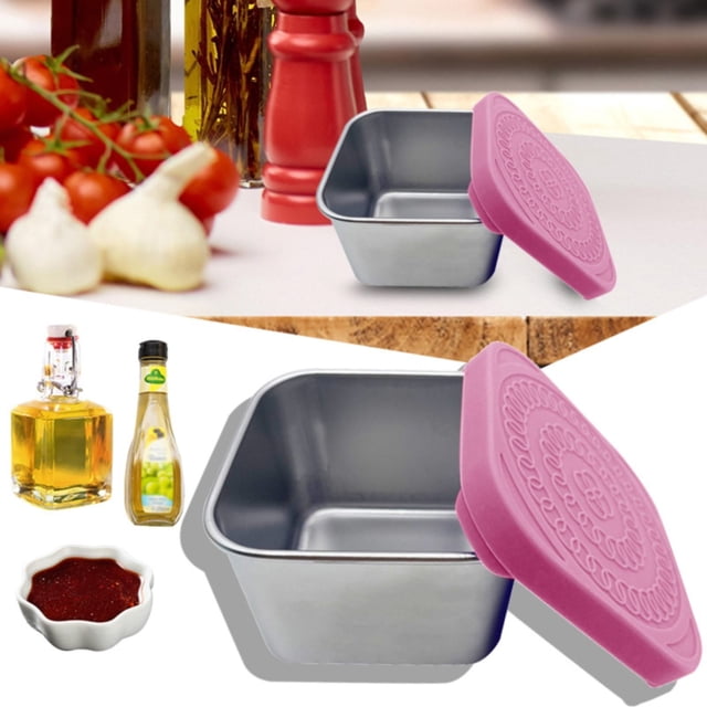 1PC Stainless Steel Cutlery Set Snack Box Leakproof Small Food Containers With Silicone Lids Stackable Snack Pots For Kids Stainless Steel Snack Containers Lunch Box For Kids School Pink