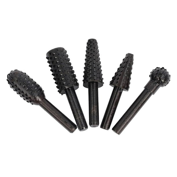Juego de 5 limas rotativas de carburo sólido con vástago de 1/4" y fresas de diamante para herramientas rotativas. Negro