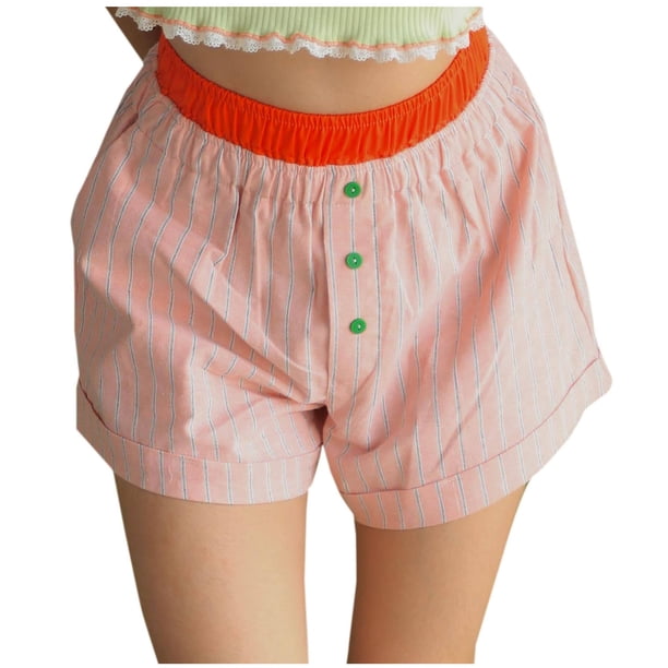 Mujeres Pantalones Cortos Casual Verano Elástico Cintura Raya Botón, Casual Cuatro Vías Estiramiento Pantalones Cortos para las Mujeres