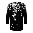 thumbnail image 5 of LYEAA Vintage Floral Tops for Women 3/4 Sleeve Loose Fit Casual Daily Wear Cotton Blend Round Neck Blouse with Artistic Botanical Patterns Black L, 5 of 5