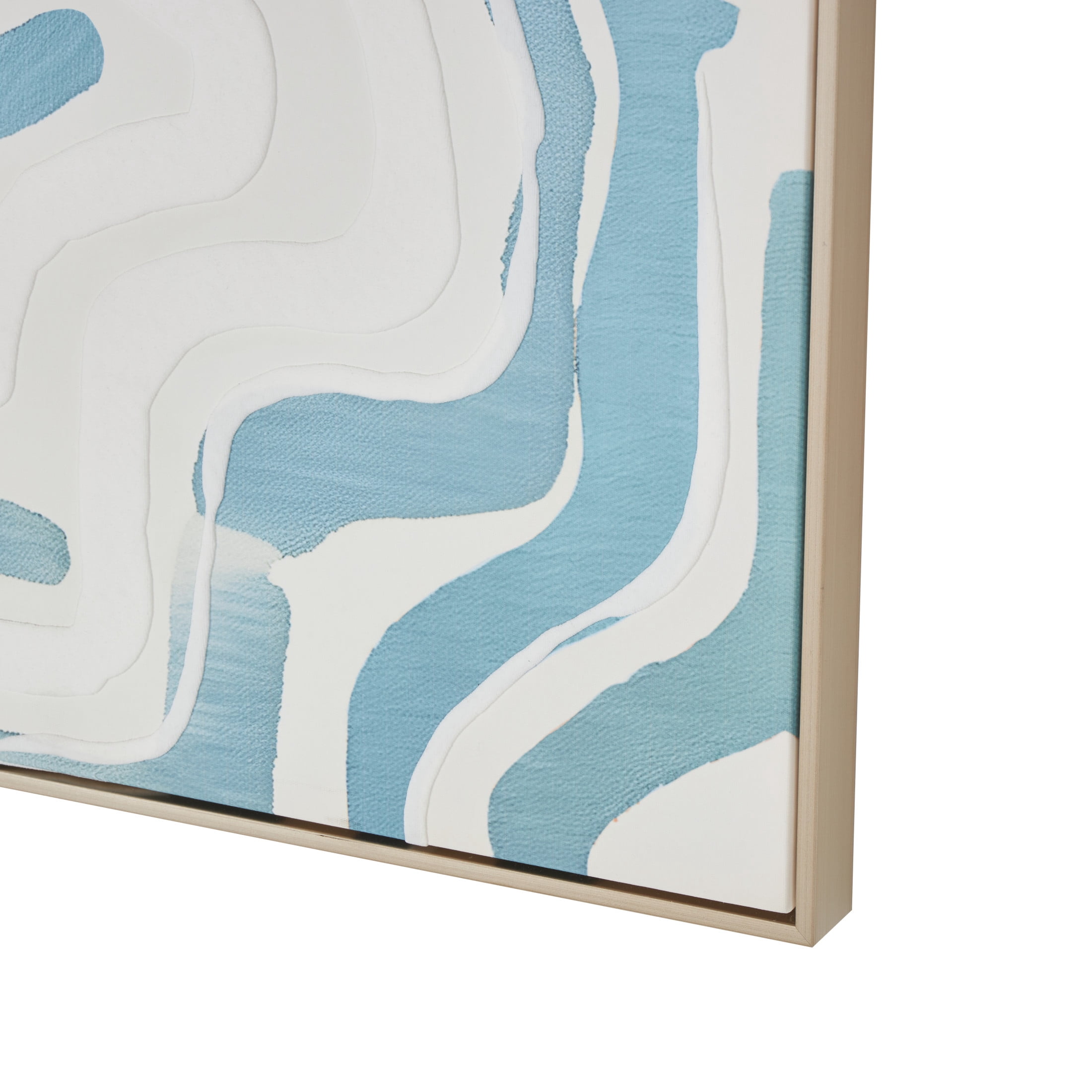 30" x 40" Abstract Framed Wall Art with Blue Wavy Lines and Brass Frame, by DecMode