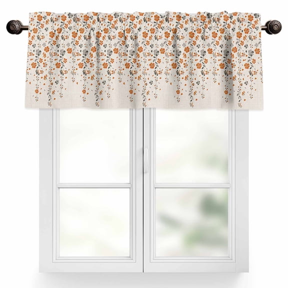 Flower Orange Valances for Windows, 42 x 12in, Grey Cherry Blossoms Cotton Linen Background Rod Pocket Kitchen Valance Curtain Light Filtering Window Treatments for Living Room Bedroom, 1 Panel