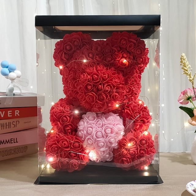 Oso rosa de PE con flor eterna, regalo de cumpleaños, regalo de San Valentín 520, regalo para novia, regalo creativo de flores artificiales