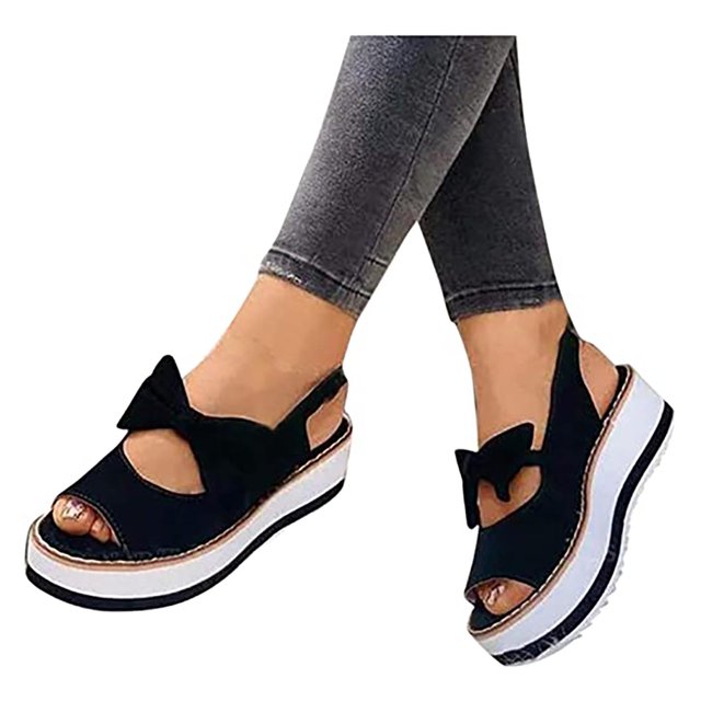 Zapatos de playa con cuña de boca de pescado Sandalias de mujer con lazo de plataforma baja y boca baja Wmkox8yii sa694