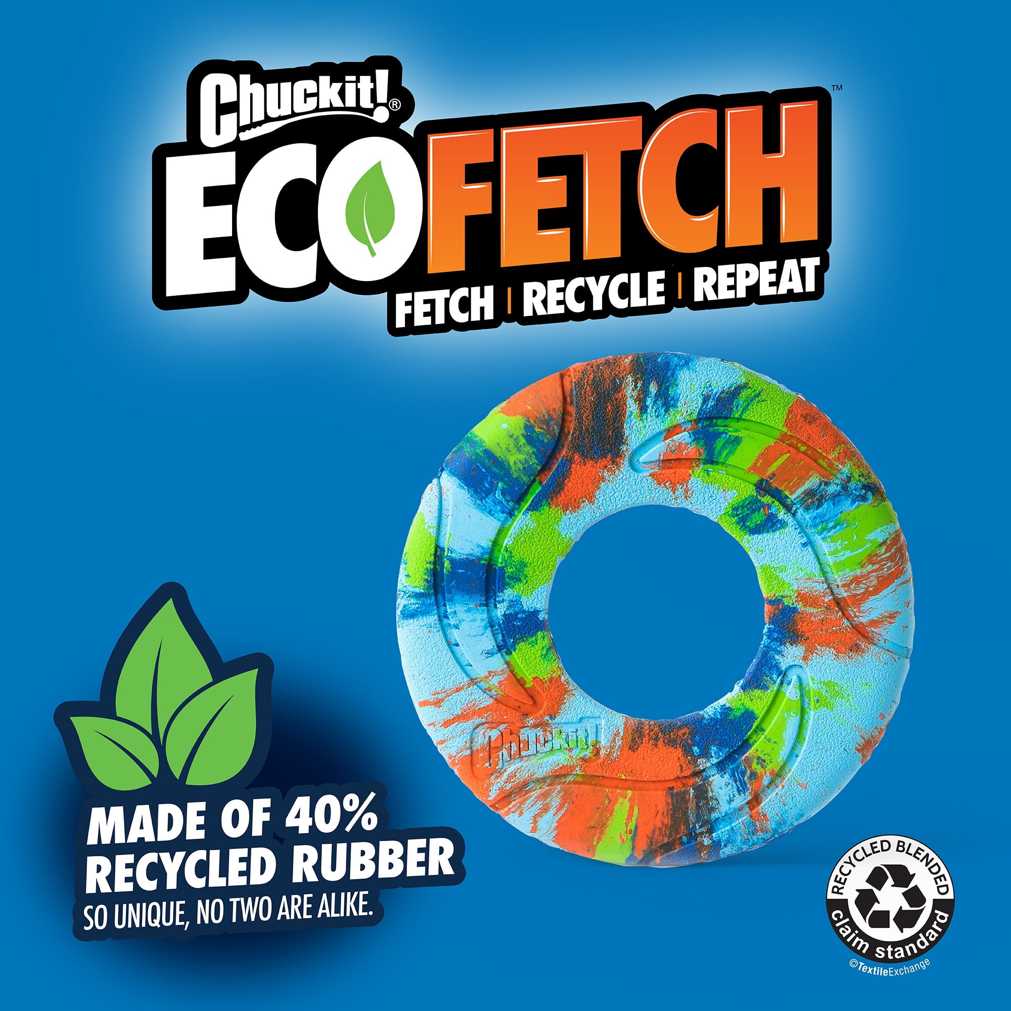 Chuckit! EcoFetch Flyer Dog Toy Recycled Rubber Fetch Ring for Dogs, Medium 8" Diameter, Pack of 1