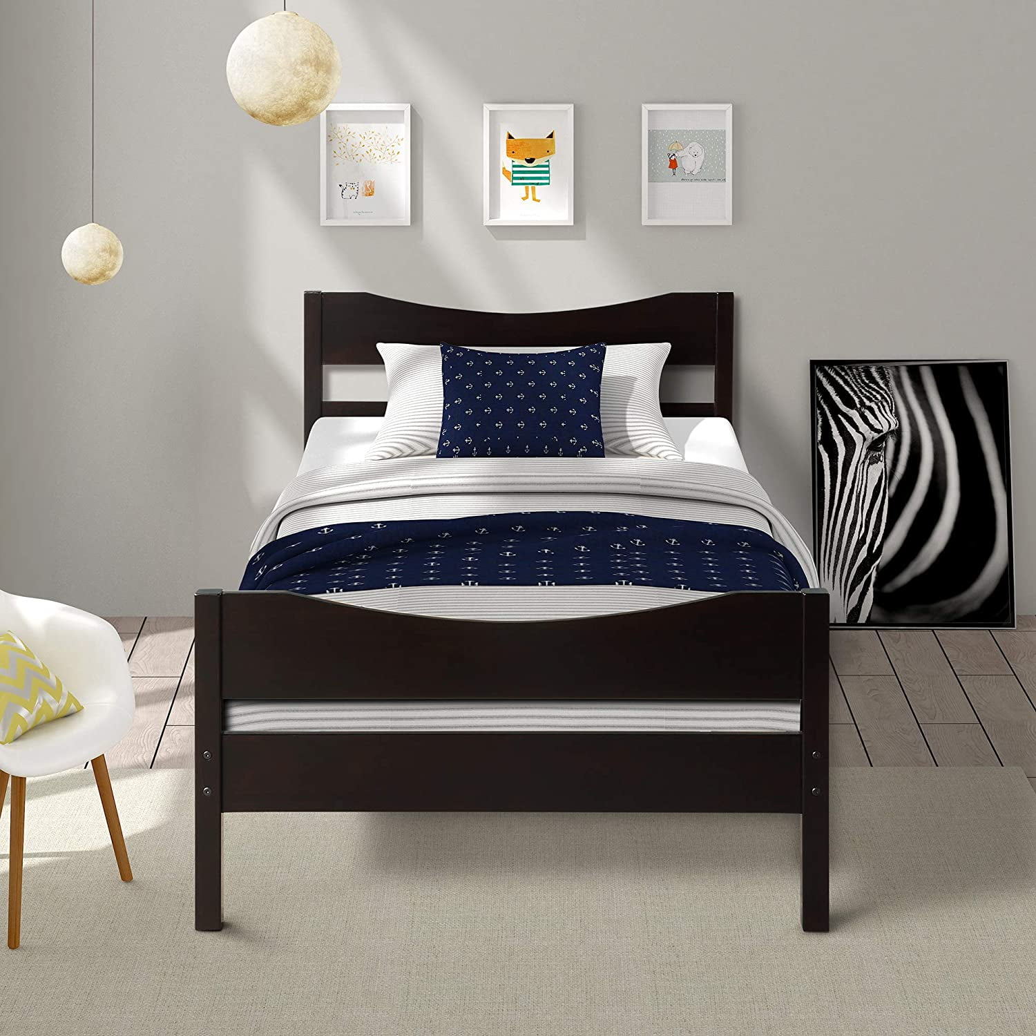 Platform Bed Frame with Headboard and Footboard, Twin Bed Frames for Kids, Heavy Duty Pine Wood Twin Bed Frame, Modern Twin Size Bedroom Furniture with Wood Slats Support, No Box Spring Needed, Q12899