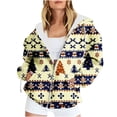 thumbnail image 1 of Sudadera con capucha y manga larga para mujer, informal, con estampado navideño, cremallera, manga larga, poliéster, 1 of 6