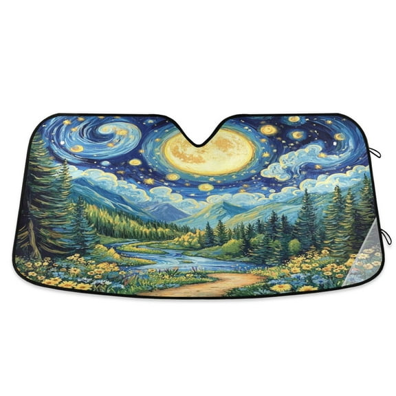 Windshield Sun Shade for Cars, 55"x27.6" Foldable Car Sun Shade with Aluminum Foil Bubble Heat Insulation, UV Protection for Sedan/SUV/Truck,Starry Nigh