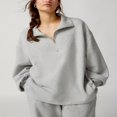 thumbnail image 3 of Solid Color Half Zipper Long Sleeve Pullovers for Women, 3 of 6