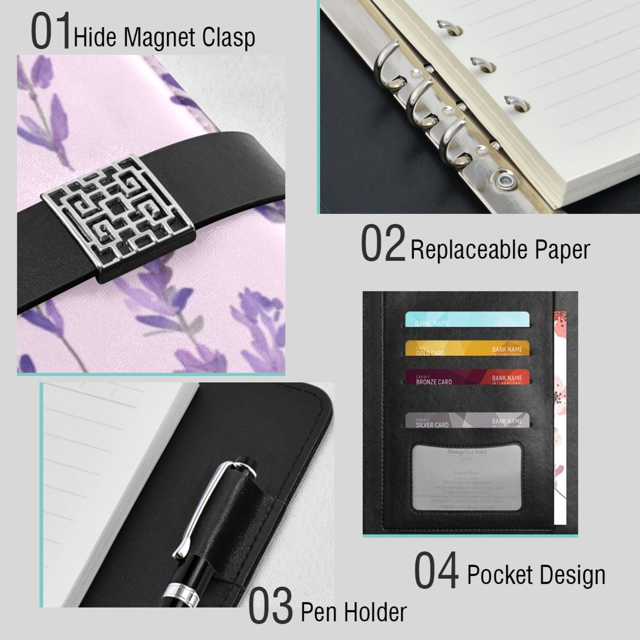 Leather Planner Leather Notebook Notebook Journal Binder Design Pen Pocket Design Convenient for Storage Purple Lavender