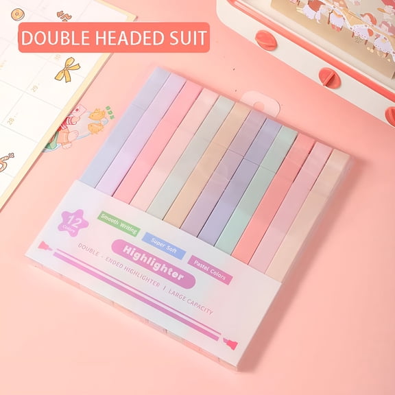 CCOCC 12Pcs Bible Highlighters,Double Head Chisel Tip Pastel Highlighters,Aesthetic Highlighters for Office Supplies,Cute Highlighters,Quick Dry,No Bleed,Classroom Must Haves,12 Colors