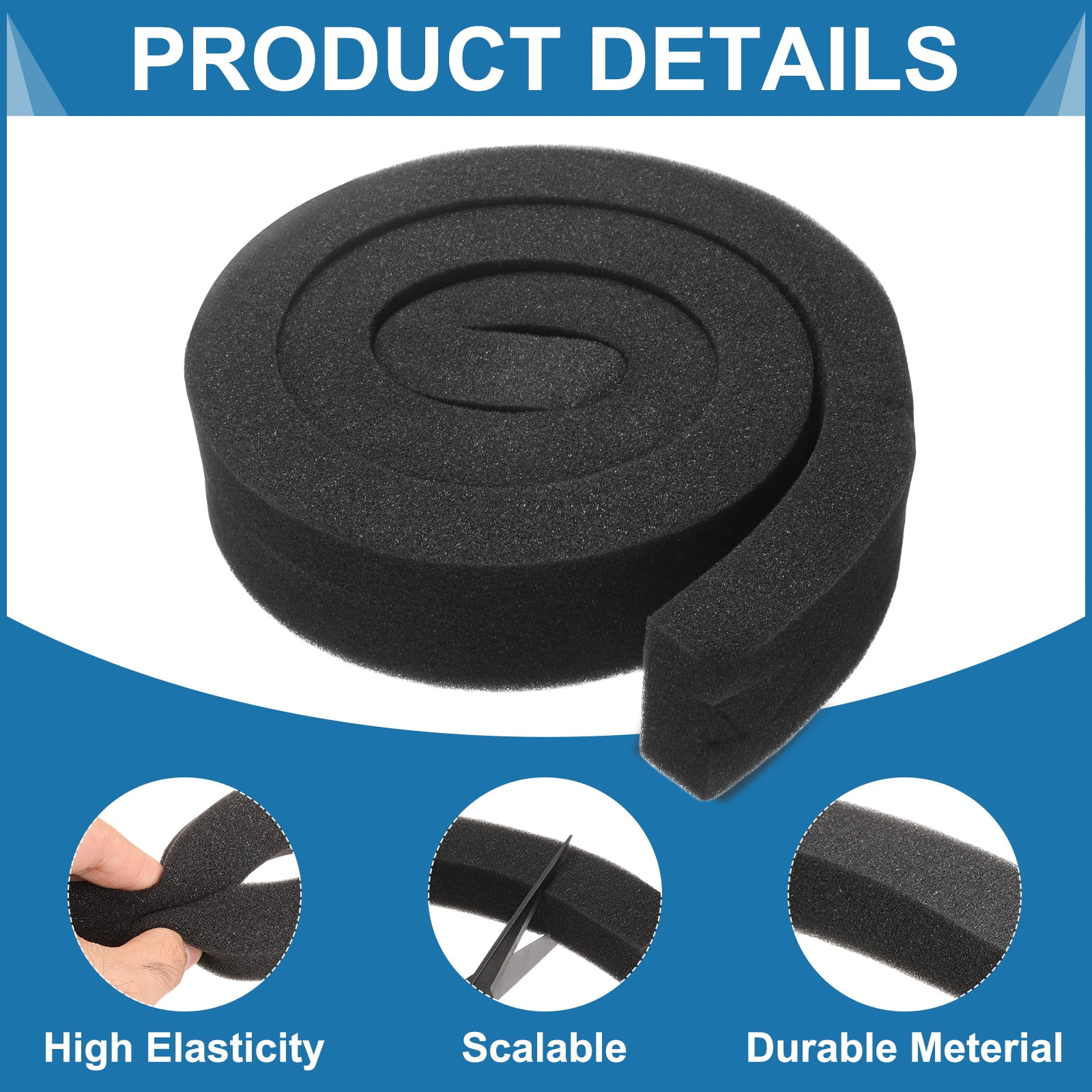 3 Set 3.28ft Foam Seal Strip, 1 Inch Width x 2 Inch Thick Weather Stripping Foam Insulation Tape, EVE Air Conditioner Open Cell Foam Seal Tape for Doors, Windows, Black