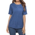 thumbnail image 2 of SHIBEVER T Shirts for Women Tops Short Sleeve Summer Fashion Loose Fit Tunic Tops Dressy Crewneck Ladies Blouses Tops Light Blue, 2 of 6
