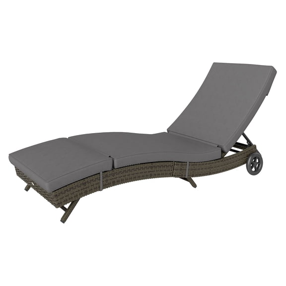 Patio Wicker Chaise Lounge Chair, Outdoor PE Rattan Sun Lounger with Wheels, Adjustable Backrest, Gray
