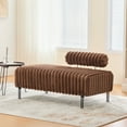 thumbnail image 3 of 49.6" Wide Upholstered Mini Loveseat Sofa,Small Couch with Double Pole Metal Legs,Faux Fur Fabric Bench with Adjustable Back,Ottoman Footrest for Living Room,Bedroom,Entryway Hallway,Brown, 3 of 7