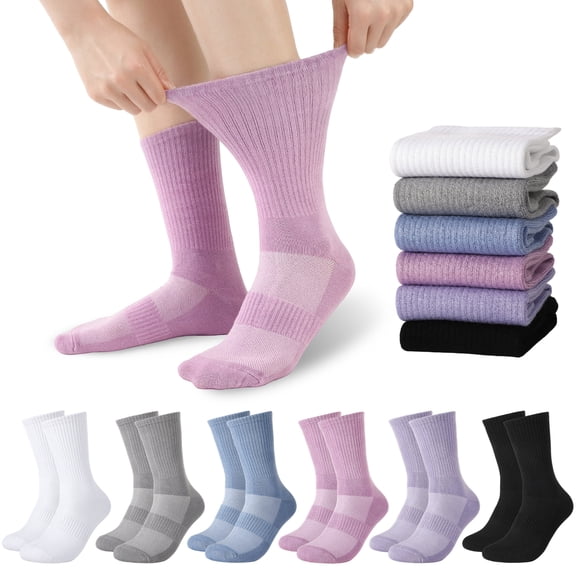 Bocaoying 6 Pack Bamboo Viscose Diabetic Socks, Moisture Wicking Odor Control Bamboo Fiber Viscose Socks, Loose Everyday Socks, Great Gift for Swollen Feet