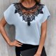 thumbnail image 2 of Mujeres camiseta crew Masajeadores de cuello manga corta Encaje suelta hem casual blusa para oficina al aire libre, 2 of 6