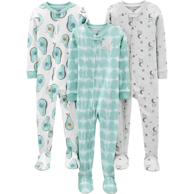 Paquete de 3 pijamas de algodón con pies ajustados Simple Joys para bebés