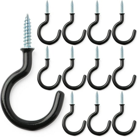 

Large Size Ceiling Hooks. 12 Pcs Heavy Duty Metal Screw Hooks. Vinyl Coated Cup Hook for Hanging Cup. Plant. Mug. Wall. Door Storage. Black