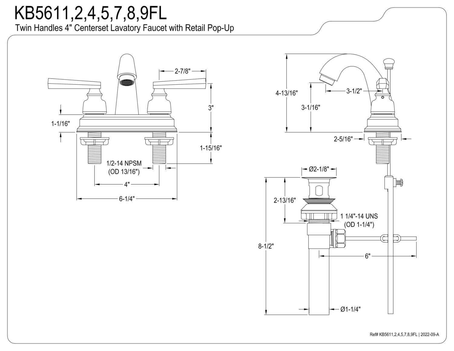 Kingston Brass KB5617FL 4 in. Centerset Bathroom Faucet, Brushed Brass