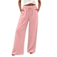 thumbnail image 2 of KIHOUT Womens Summer Wide Leg Pants Cotton Linen Blend Solid Color Loose Fit Casual Trousers with Pockets Elastic Drawstring Waist, 2 of 7