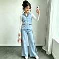 thumbnail image 2 of LIIPEE Girls Casual Outfits 2 Piece Stripes Print Sleeveless Button Up Suit Vest Wide Leg Pants Kids Cute Comfortable Outfit Sets,7-8 Years, 2 of 4