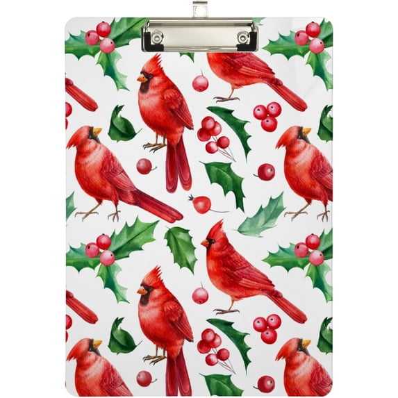 FMSHPON Christmas Cardinal Holy Leaves Red Berry Clipboard Hardboard Wood Nursing Clip Board and Pull for Standard A4 Letter 13x9 inches