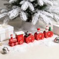thumbnail image 3 of Red Christmas Wooden Mini Train Tabletop Ornament, 4-Car Connected Train Decor with Snowman Bear Figurines for Xmas Home Mantel & Table Decor, 3 of 5