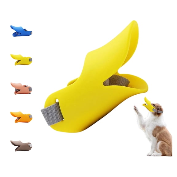 Duck Muzzle for Dogs, Funny Duck Bill Dog Muzzle with Soft Silicone Mouth Cover and Adjustable Strap, Anti Barking Muzzle for Walking Grooming Vet Visits (dog mouth covers-Yellow-L)