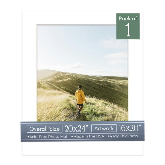 White Picture Frame Mat for 20x24 Frames - Fits 16x20 Photos - 1 Mat
