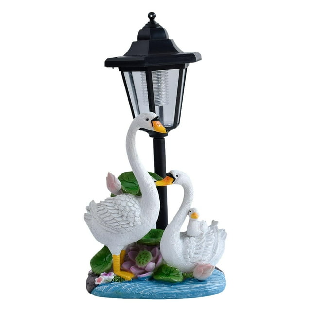 Estatua de cisne para jardín, adorno solar, resistente a intemperie, escultura de iluminación artesanal para balcón, porche, interior y exterior.
