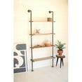 TALL WOOD AND METAL WALL SHELVING UNIT