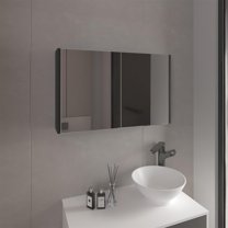 Bouti 19.7" H x 31.5" W Double Door Mirror Medicine Cabinet, Three interior Shelves for Bathroom, Kitchen Black