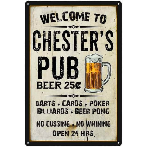 CHESTER'S Pub Sign Vintage Man Cave Bar 8 x 12 High Gloss Metal 208120028216