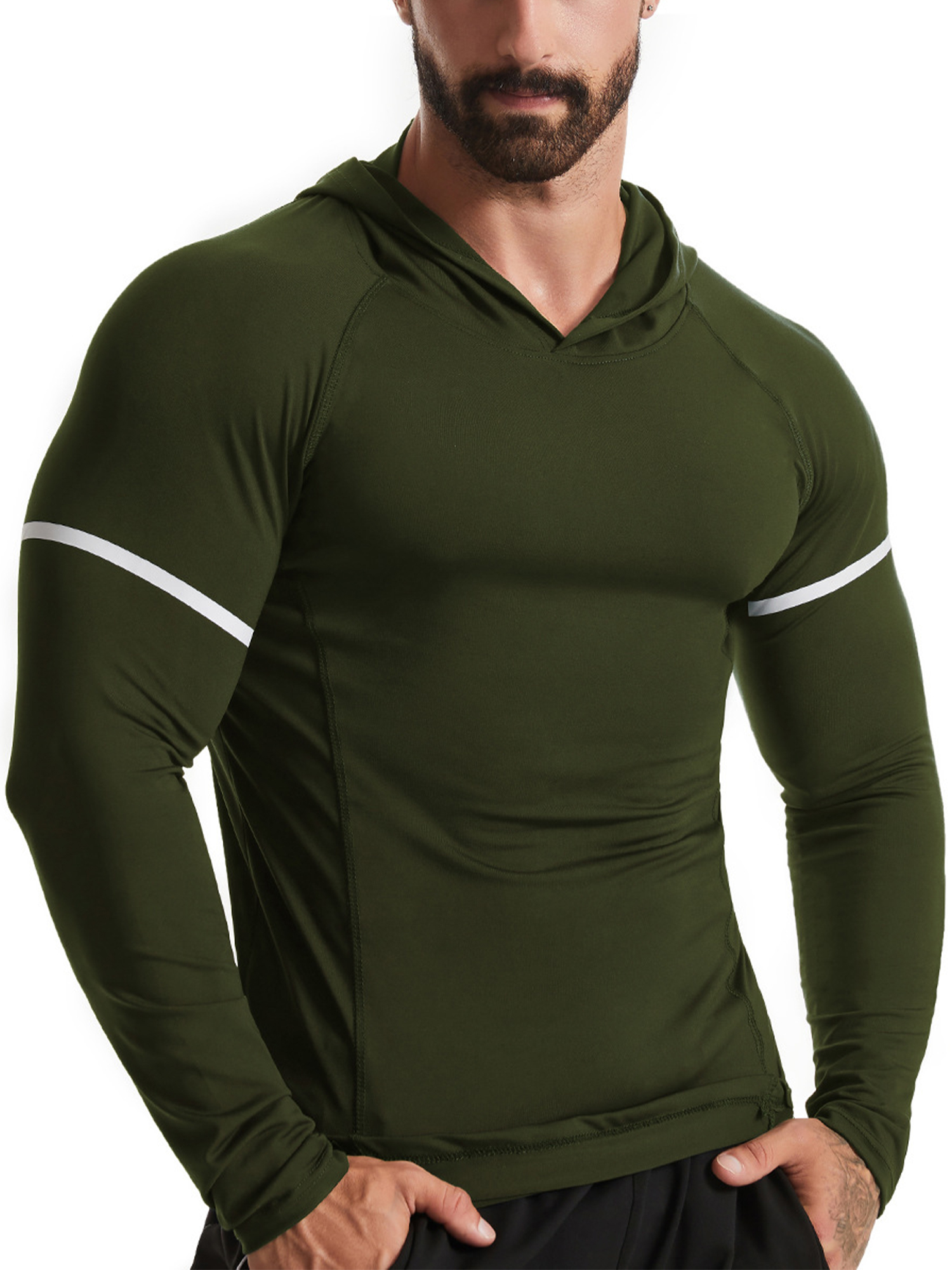 LUXUR Mens Compression T Shirts Solid Color Winter Gear Running T-Shirt  Hooded Neck Baselayer Tops Breathable Workout Long Sleeve Army Green L |  Walmart Canada