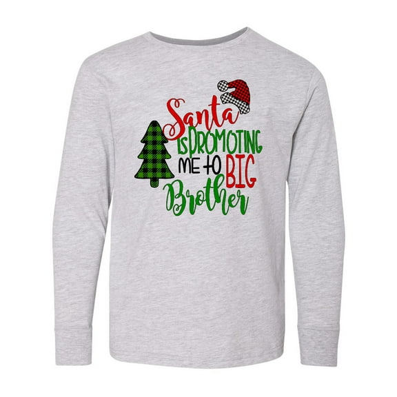 Inktastic Santa is Promoting Me to Big Brother Green Plaid Tree Long Sleeve Youth T-Shirt